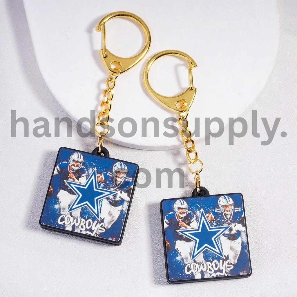 Lobster Clasp Silicone Charm Pendant American Football Dallas, Metal Keychain Gold Color Lobster Clip