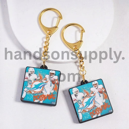 Lobster Clasp Miami USA Football Lobster Clasp with Silicone Charm Pendant  Keychain with Gold Color Lobster Clasp