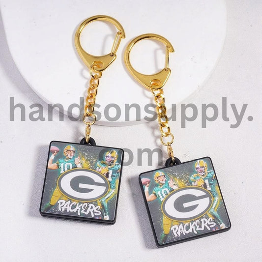 Green & Gold USA Football Lobster Clasp with Silicone Charm Pendant  Keychain with Gold Color Lobster Clasp