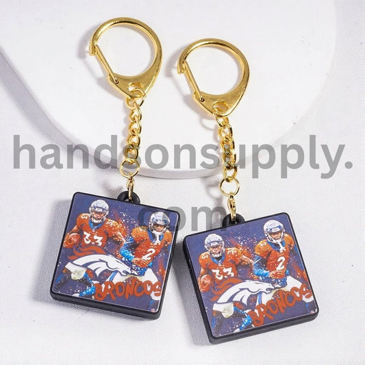 Denver USA Football Lobster Clasp with Silicone Charm Pendant Keychain with Gold Lobster Clasp