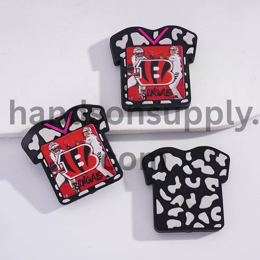 Cincinnati Football Soccer Shirt Jersey with Cow Print Sports Charm Silicone Focal Bead