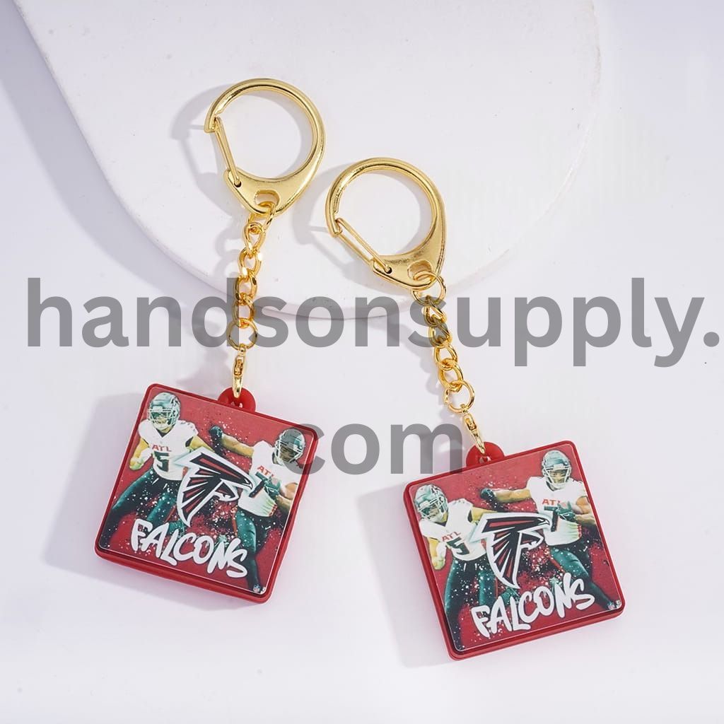 Charm Pendant Atlanta Football with Flat Square Shape Metal Keychain with Lobster Clasp