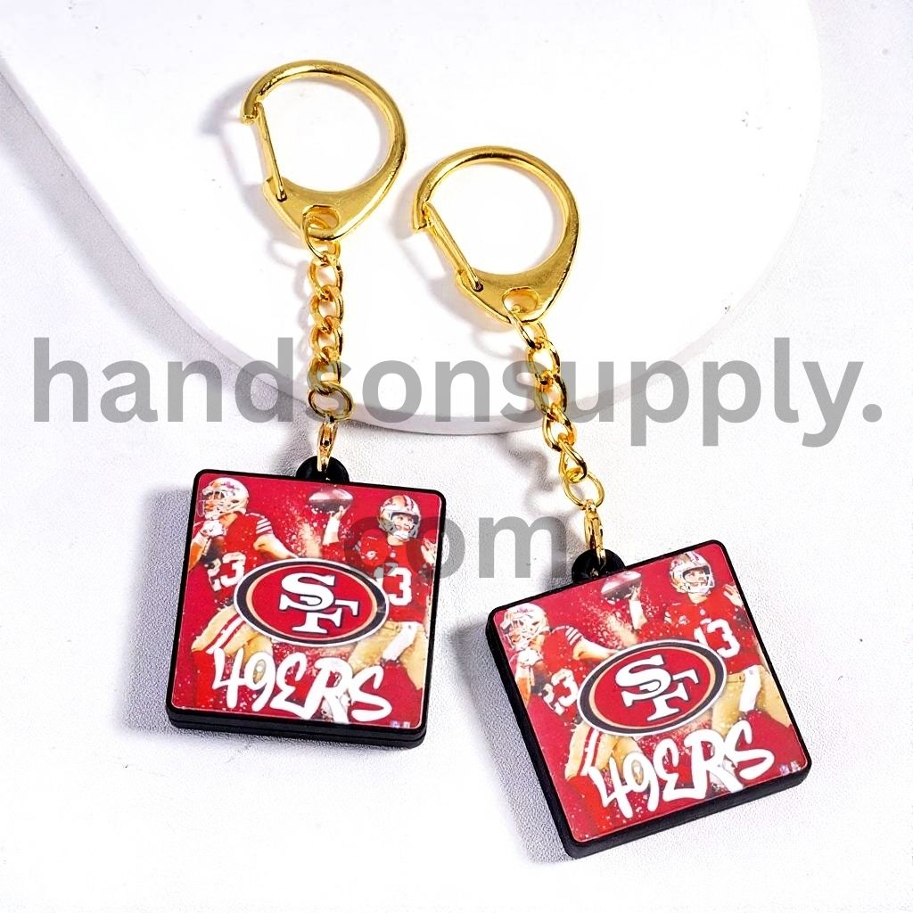 San Francisco USA Football Lobster Clasp with Silicone Charm Pendant  Keychain with Gold Lobster Clasp
