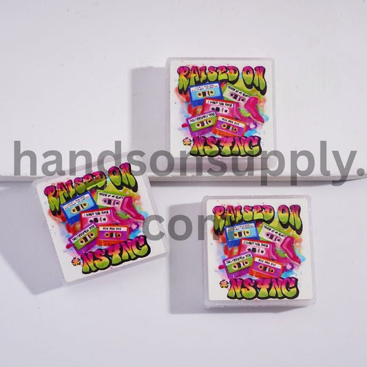 Raised On American Boy Group” Graffiti Glitter Flat Square Shape Silicone Focal Beads