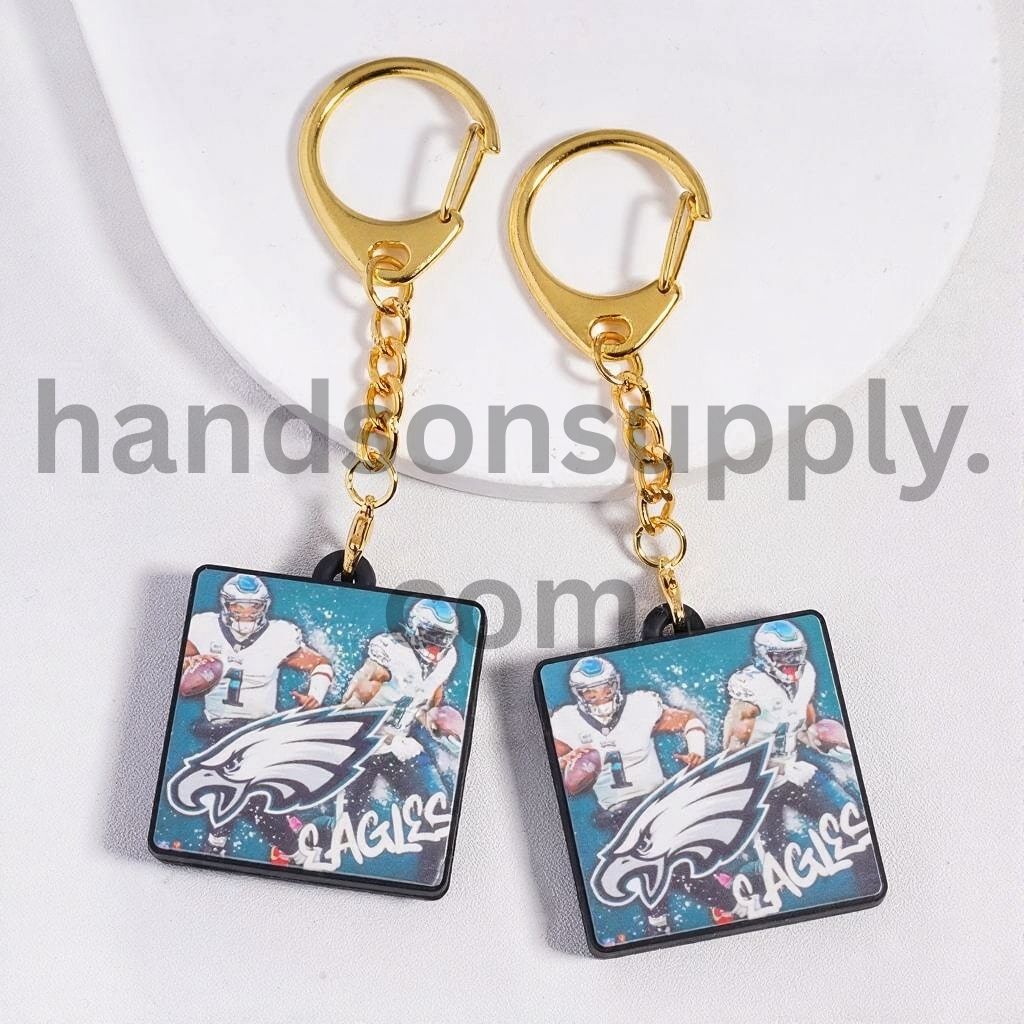 Metal Keychain with Lobster Clasp with Silicone Charm Pendant American Football Philadelphia Gold Color