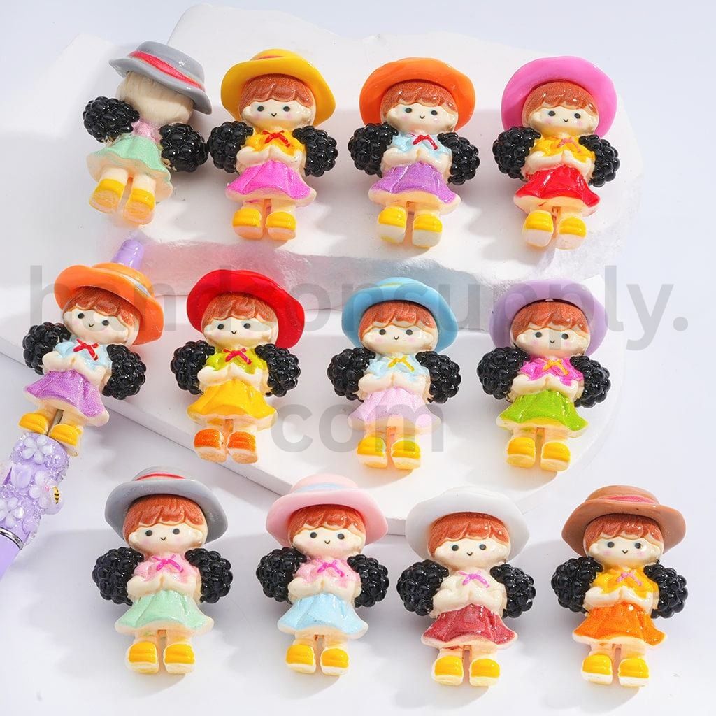 Cute Girl with Hat Multi Color Acrylic Beads 35*50MM, Random Mix