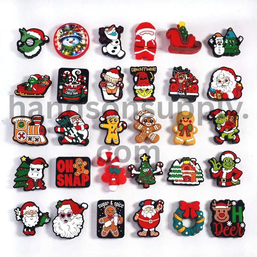 Festive Christmas Series Different Shape & Different Design Print Silicone Focal Beads Random Mix