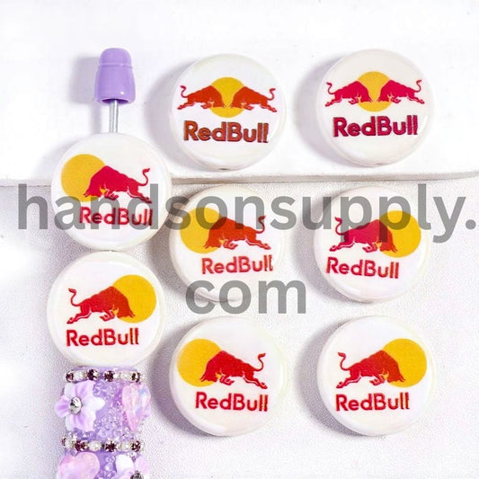 Strong Bull & Sun Design Print on White Background Flat Round Acrylic Beads Random Mix