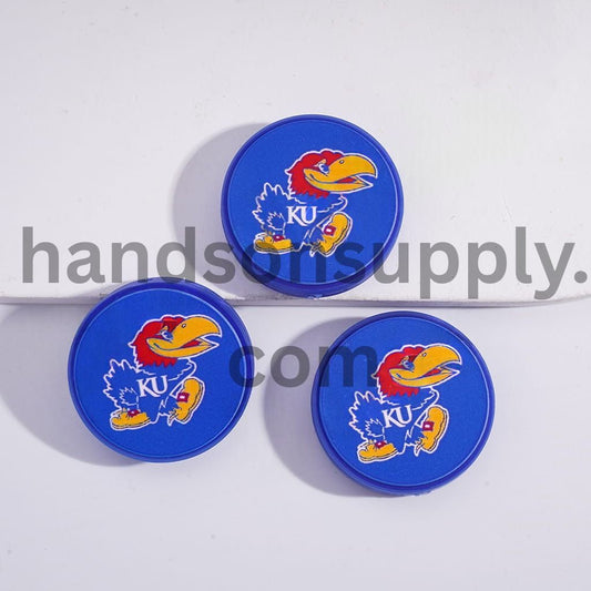 Kansas University Basketball Team Blue Theme Flat Round Shape Silicone Focal Beads