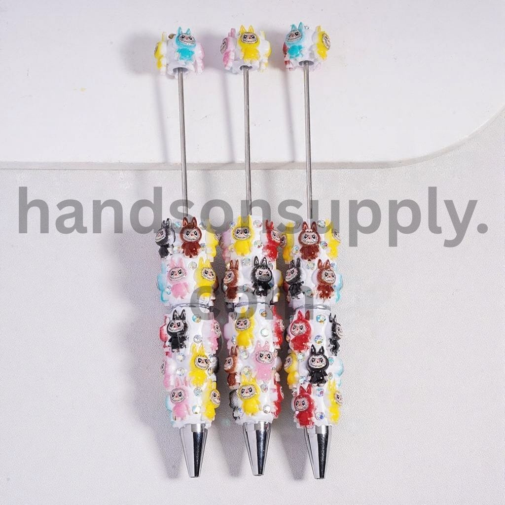 Cute Colorful Monster Character Beadable Clay Pens with AB Rhinestones