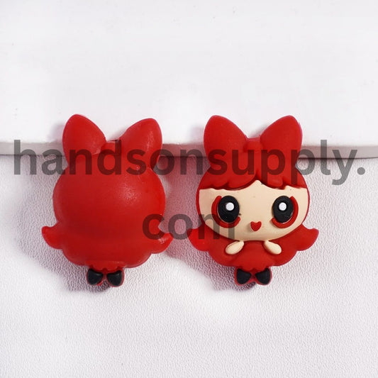 3D Cute Baby Girl with Red Bowtie & Skirt Silicone Focal Beads