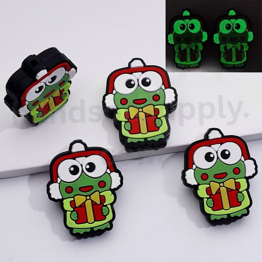 Cute Keropp Sanri Green Frog Mini Holds Christmas Gifts Luminous Silicone Focal Beads