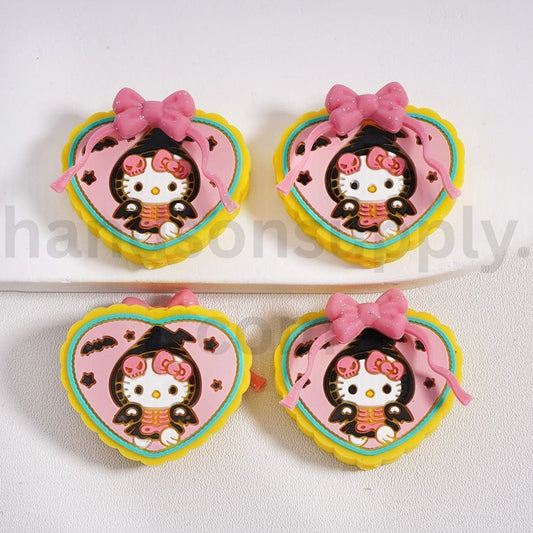 Halloween Heart with Bats & Stars Design with Glitter Bow Magical Hello Kitty in Wizard Hat Silicone Focal Beads
