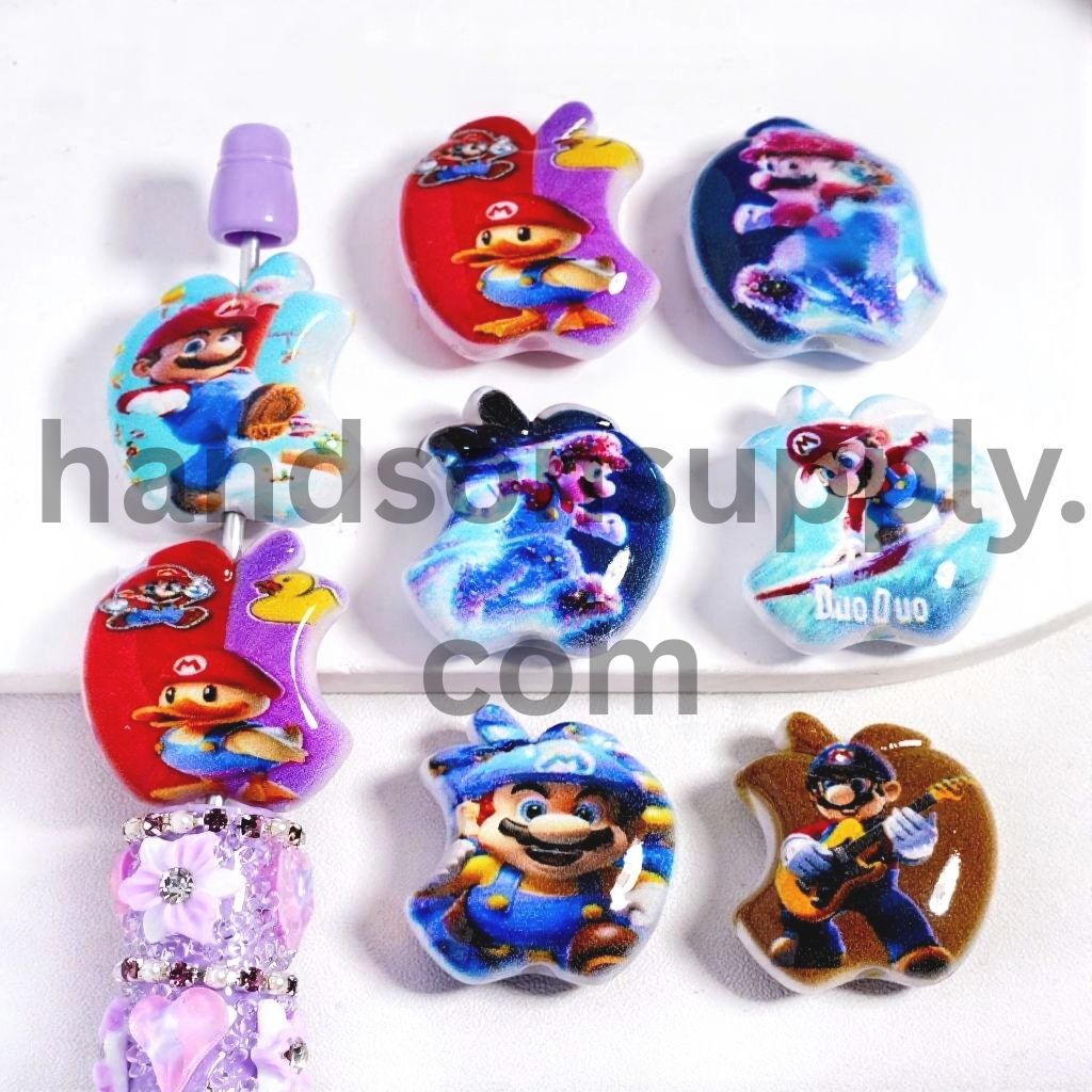 Luminous Cute Plumber Character Apple Shape Acrylic Beads 24*25MM, Random Mix