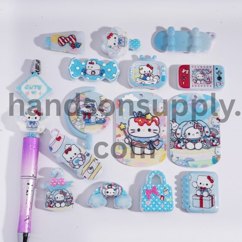 Cute Cat Character Prints Blue Series different shape & design Acrylic Beads Pendant Random Mix