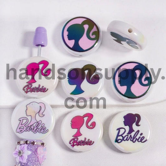 Acrylic Beads UV Coating Beautiful Fashion Doll 23MM, Flat Round Shape, Random Mix