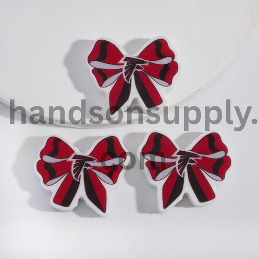 Red & Black Atlanta Football Pattern Bow Tie Shape Silicone Focal Beads