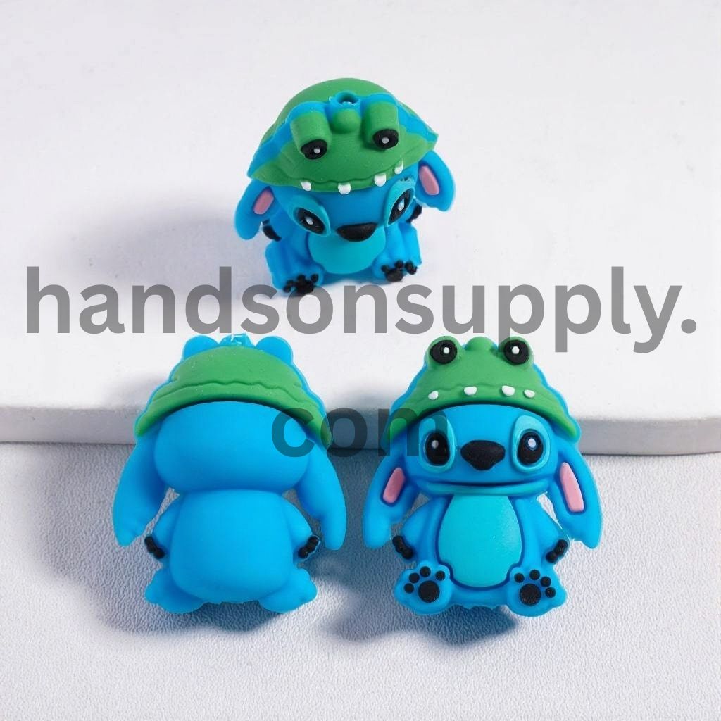 3D Blue Monster with Crocodile Head Hat Silicone Focal Beads