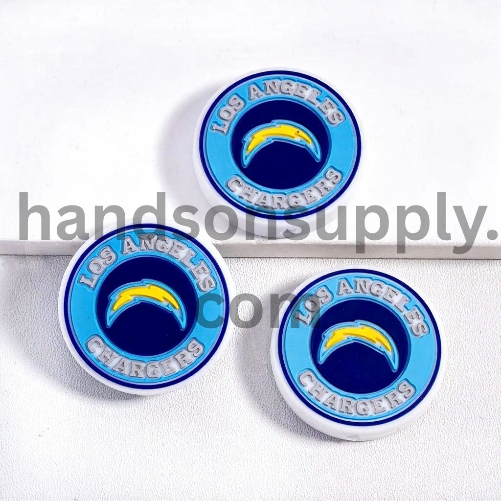 American LA Sports Fan Football Theme Flat Round Shape Silicone Focal Beads