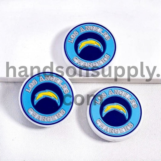 American LA Sports Fan Football Theme Flat Round Shape Silicone Focal Beads