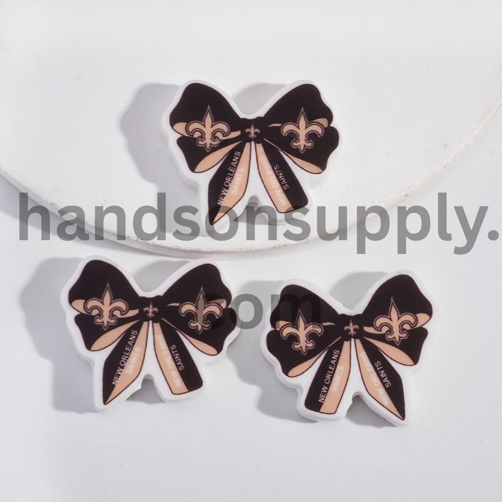NOLA Football Pattern Printed Bow Tie Shape Silicone Focal Beads