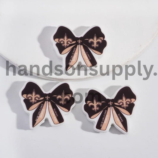 NOLA Football Pattern Printed Bow Tie Shape Silicone Focal Beads