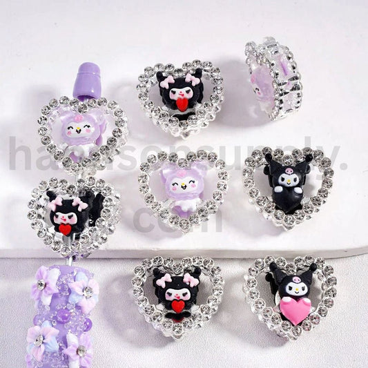 Heart-Shaped Cute Silver Frame with Clear Rhinestones and Kurom Head, 22×25MM Fancy Beads