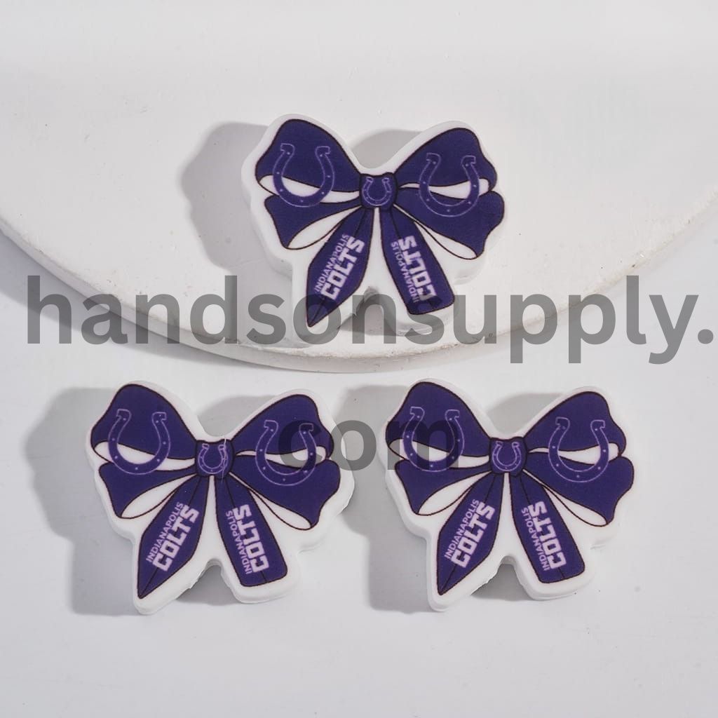 Indy Football Pattern Printed Bow Tie Shape Silicone Focal Beads