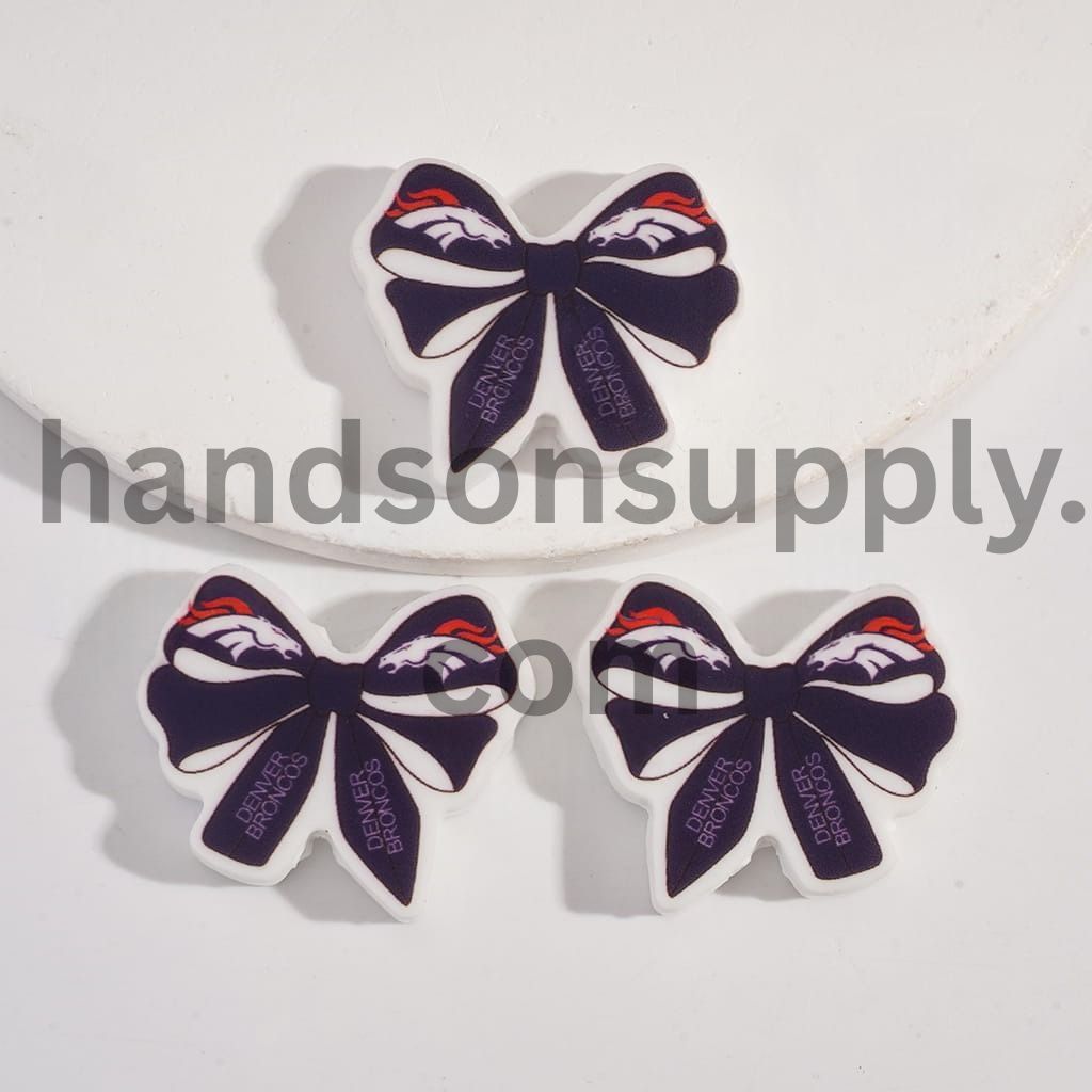 Denver Football Pattern Printed Bow Tie Shape Silicone Focal Beads