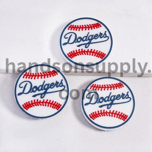 Los Angeles Baseball Sports Theme Flat Round Shape Silicone Focal Beads