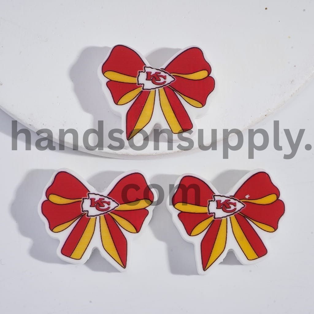 KC Football Pattern Printed Bow Tie Shape Silicone Focal Beads