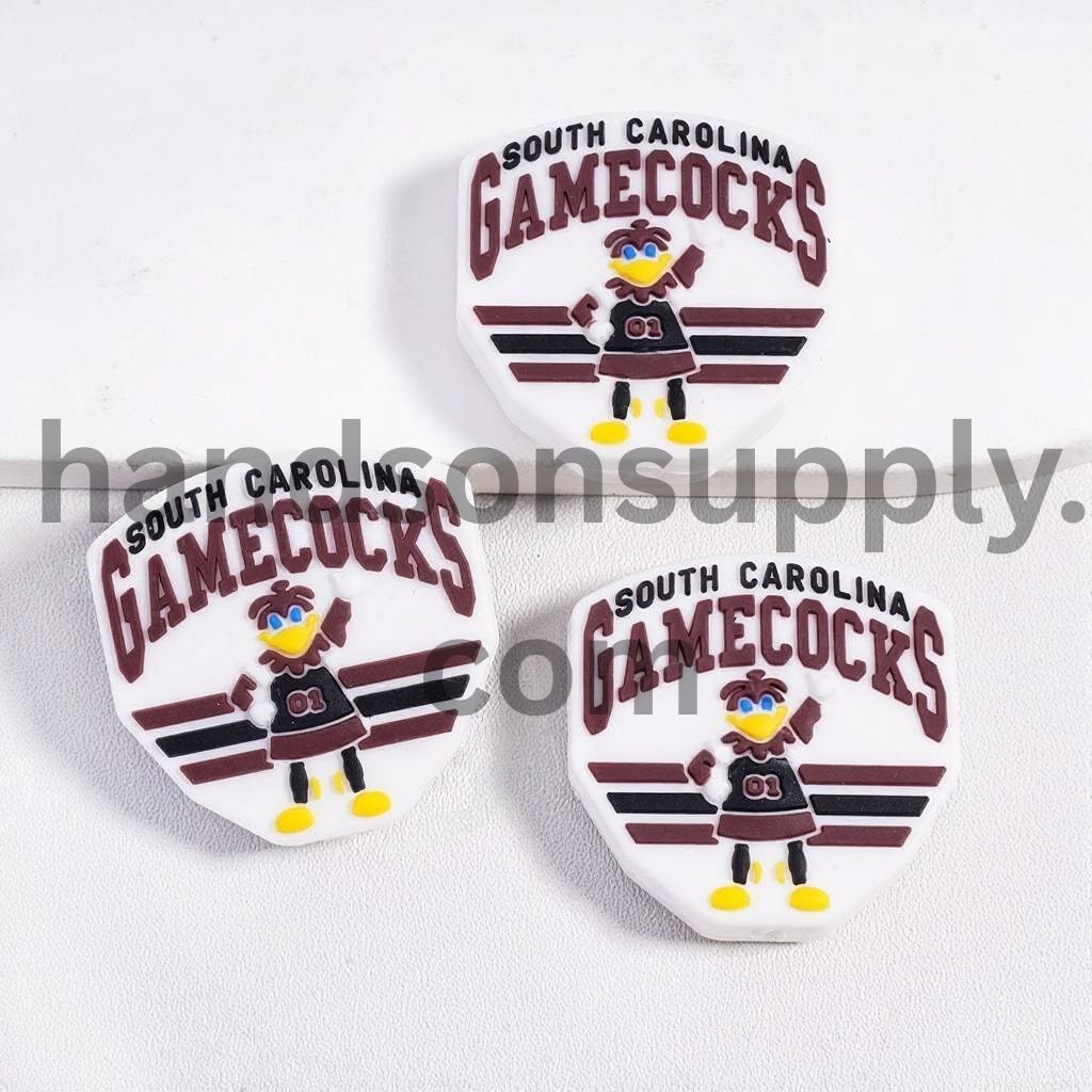 South Carolina USA College Football Sport Theme Flat Round Silicone Focal Bead