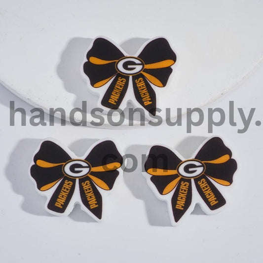 Green Bay Football Pattern Printed Bow Tie Shape Silicone Focal Beads