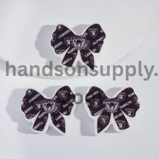 Las Vegas Football Pattern Printed Bow Tie Shape Silicone Focal Beads