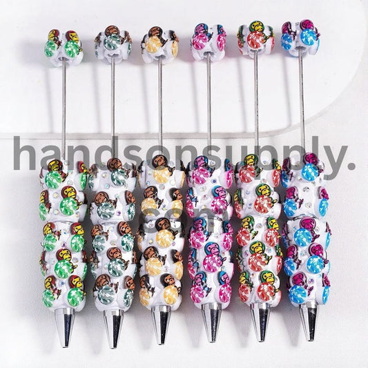 Monkey Holding Multi Color Coffee with AB Rhinestones Beadable Clay Pens