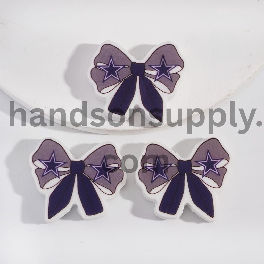 Dallas Football Pattern Printed Bow Tie Shape Silicone Focal Beads