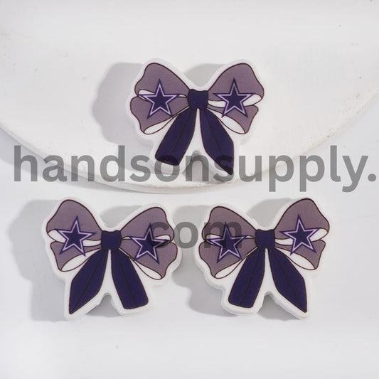 Dallas Football Pattern Printed Bow Tie Shape Silicone Focal Beads