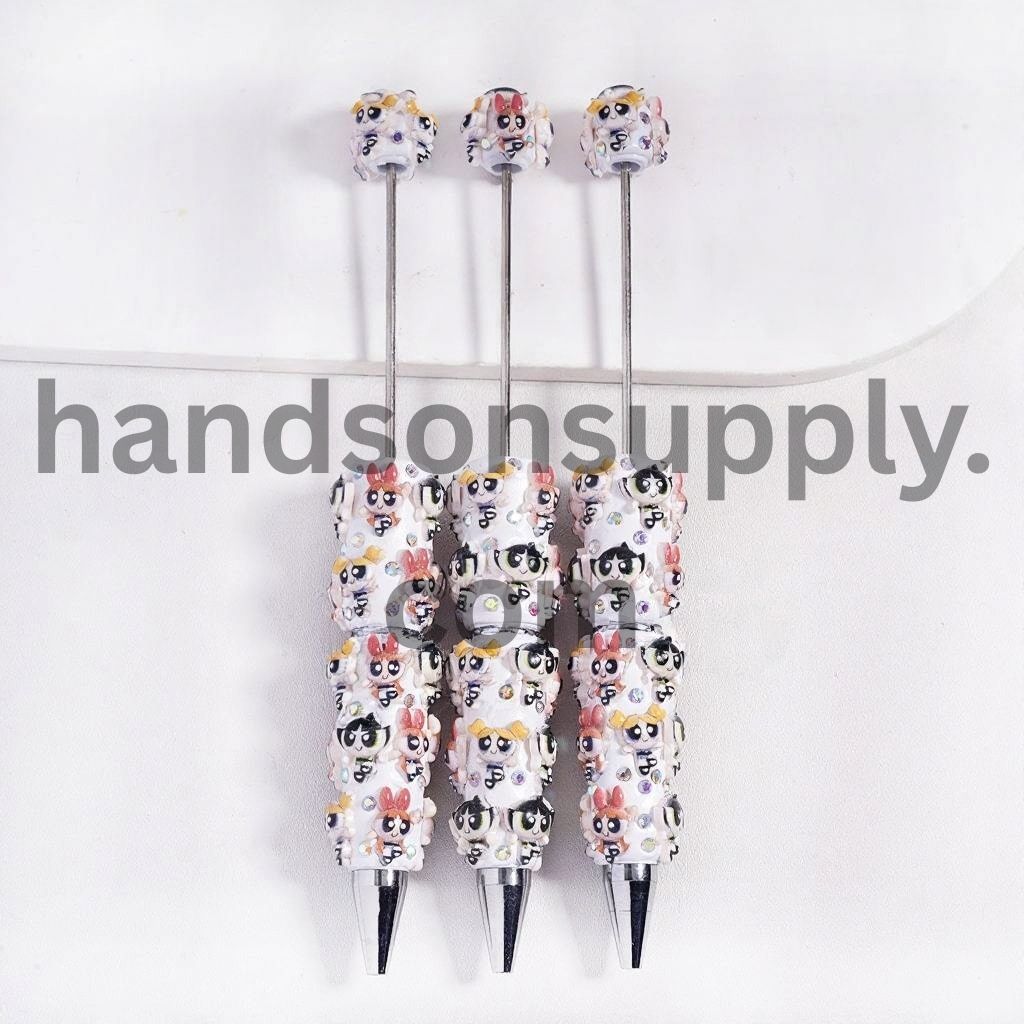 Cute Figures Baby Girl Characters with AB Rhinestones Beadable Clay Pens