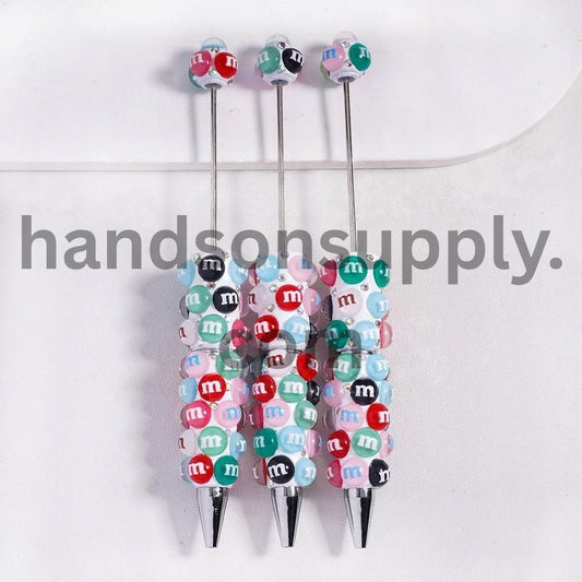 Rainbow ‘M’ Multi‑Color Beans & AB Rhinestones Beadable Clay Pens