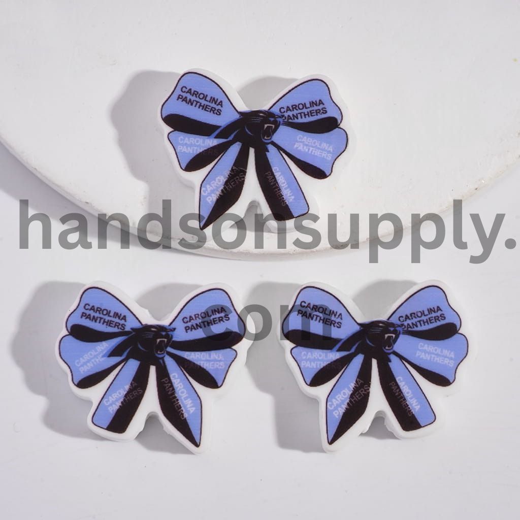 Carolina Football Pattern Printed Bow Tie Shape Silicone Focal Beads