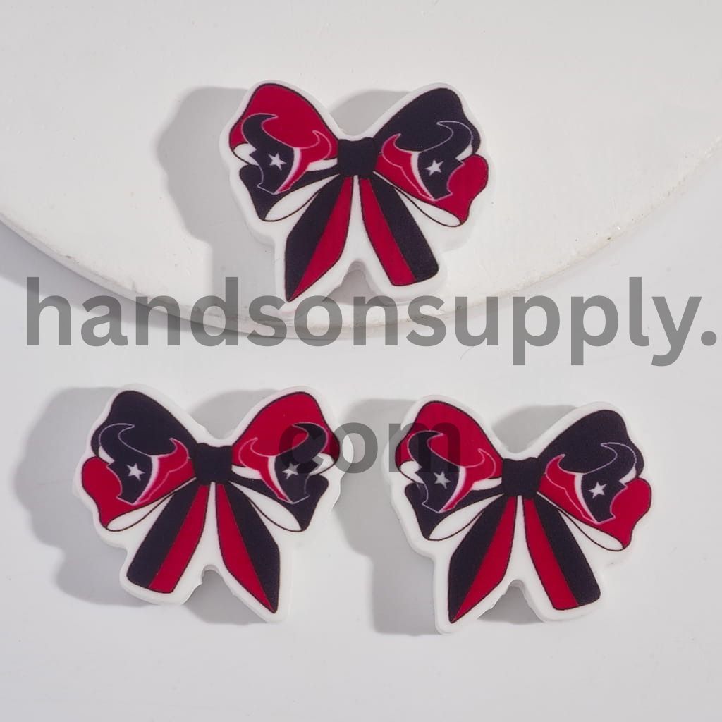 Houston Football Pattern Printed Bow Tie Shape Silicone Focal Beads