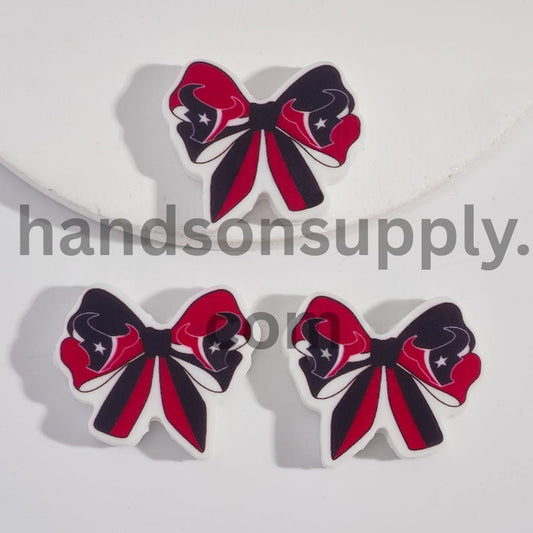 Houston Football Pattern Printed Bow Tie Shape Silicone Focal Beads