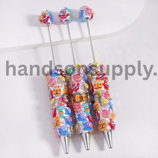 Cute Yellow Sponge Baby Character Series with AB Rhinestones Beadable Clay Pens Random Mix
