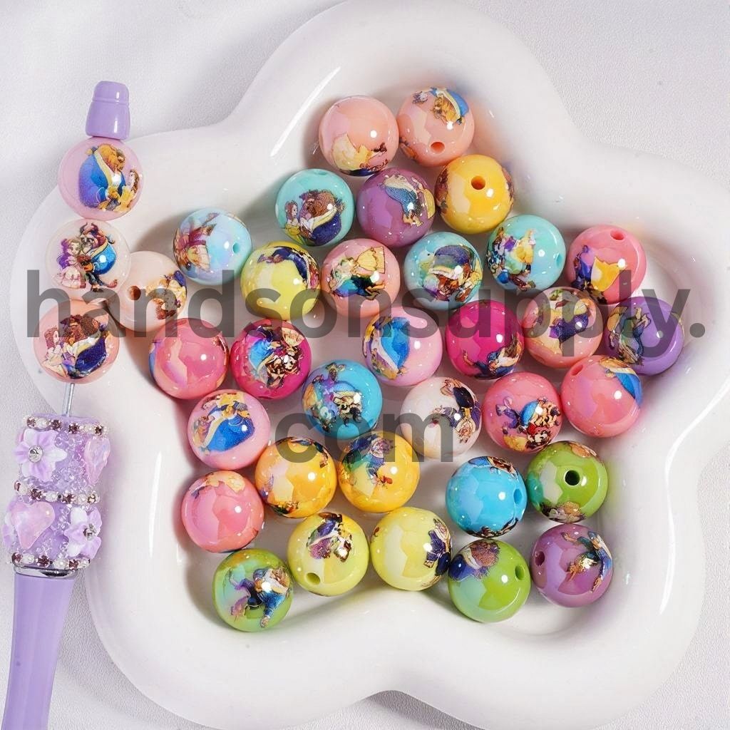 Beautiful Girl & Wild Beast Multi‑Color Print Round Acrylic Beads 16MM Random Mix