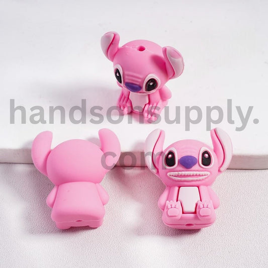 3D Pink Monster Big Eye Sitting Character Silicone Focal Beads