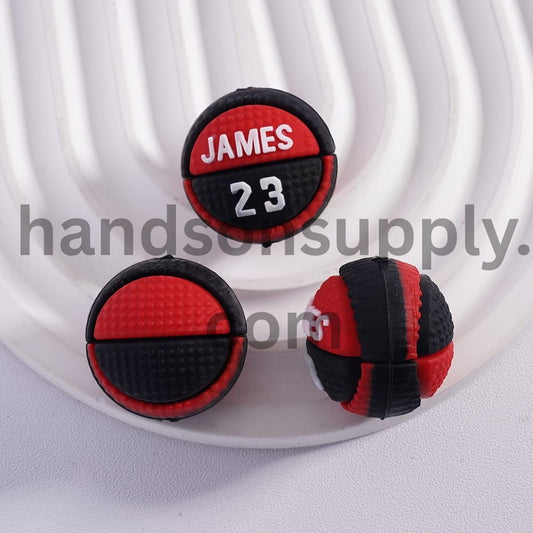 3D Basketball #23 Red & Black Player Design Silicone Focal Beads