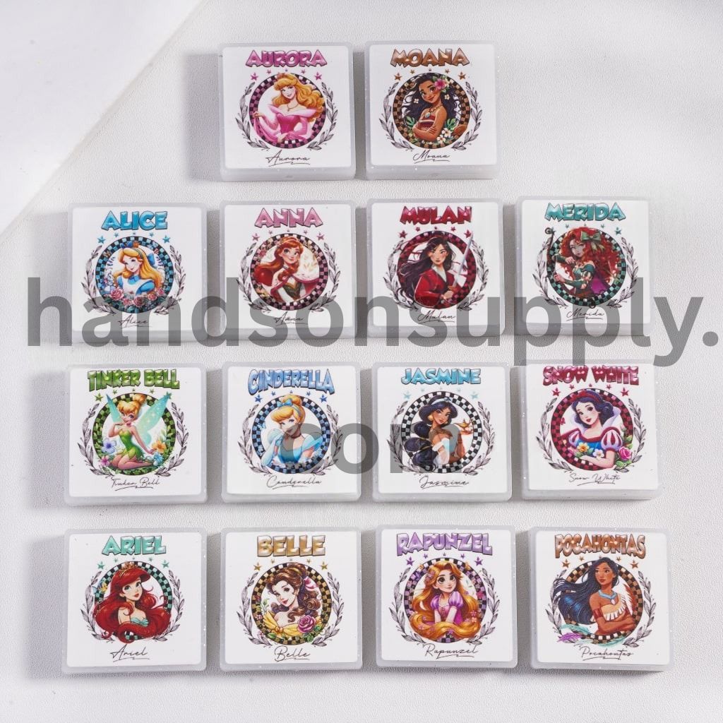 Cute Princess Collection Theme Flat Square Shape, Silicone Focal Beads Random Mix