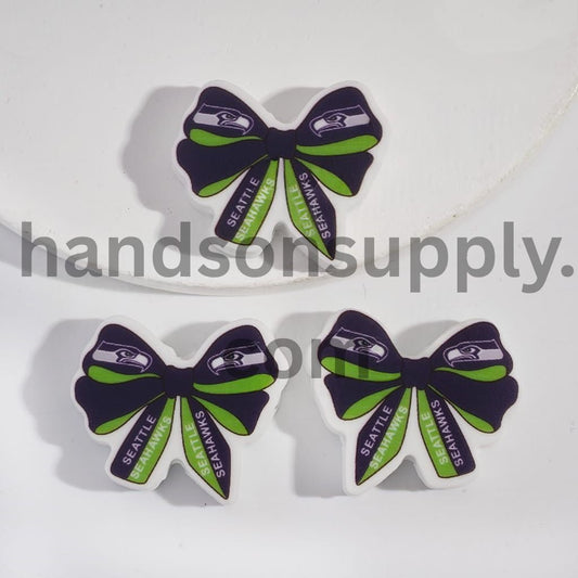 Bow Tie Shape Silicone Focal Bead with Seattle Football Pattern