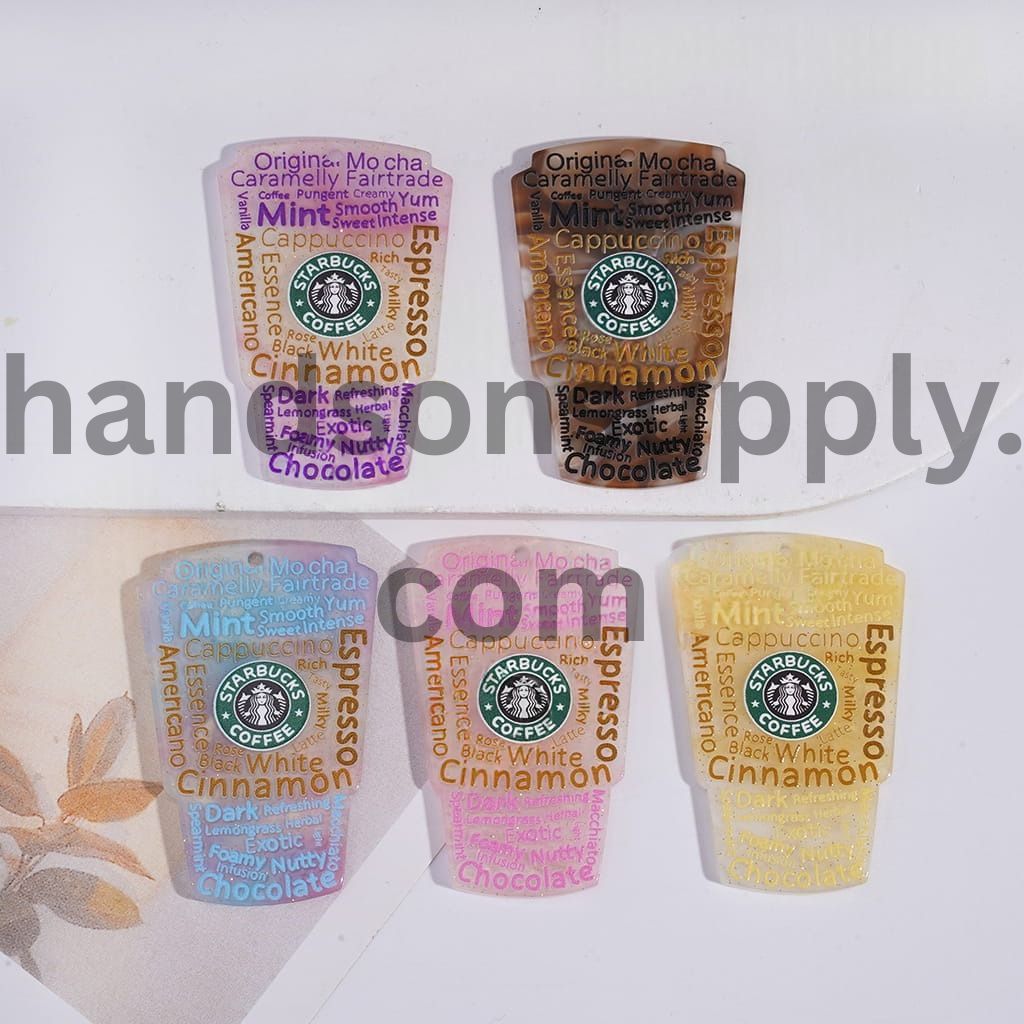 Coffee Cup Series with Glitter Acrylic Charm Pendant 33*50MM Random Mix