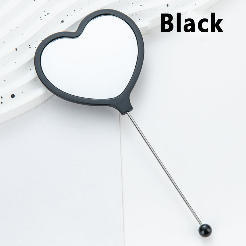 DIY Beadable Heart-Shaped Handheld Makeup Mirror in Solid Color, 162MM Long"